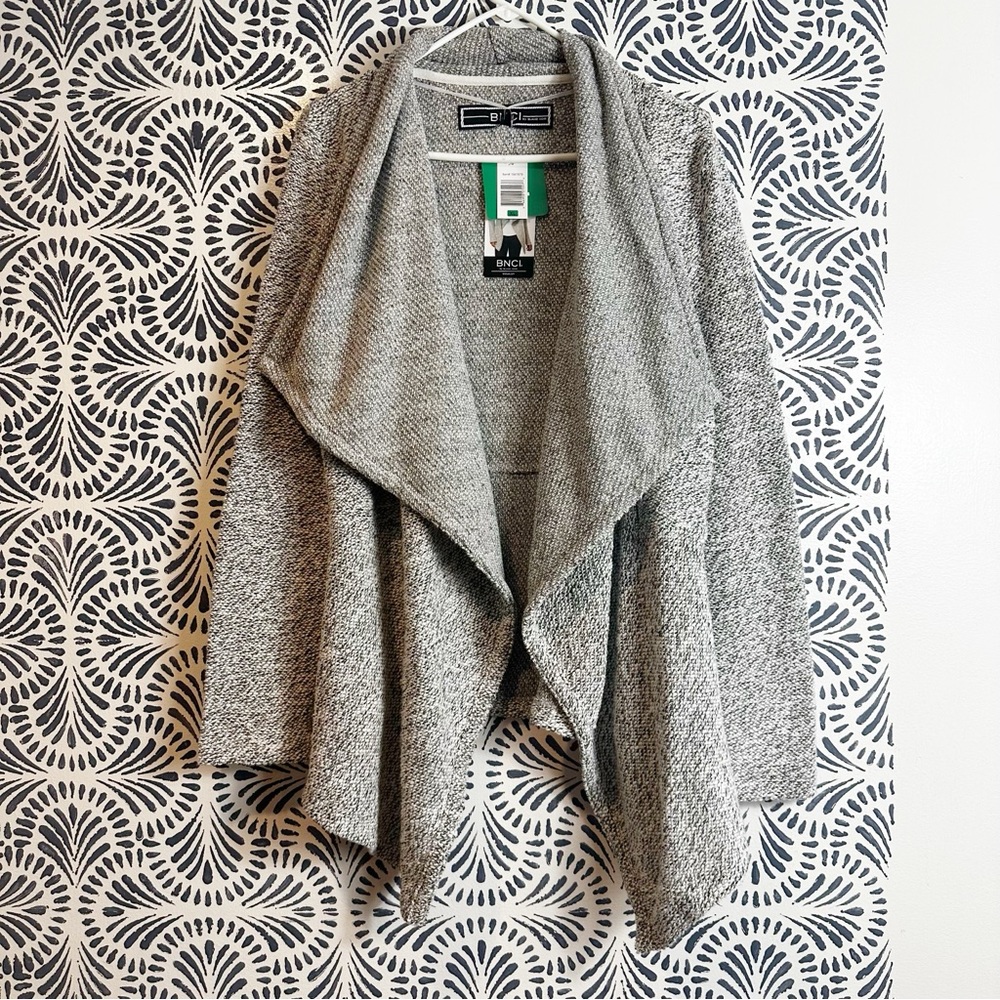 BNCI Blanc Noir Static Grey Open Front Waterfall Cardigan Sweater